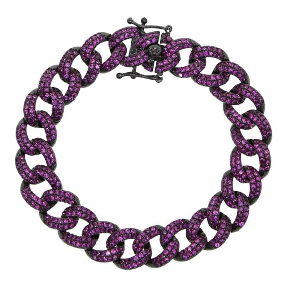 Miami Cuban Link Round Cut Bracelet Miami Cuban Berry Micro pavé round Cubic Zirconia Womens Gunmetal Bracelet